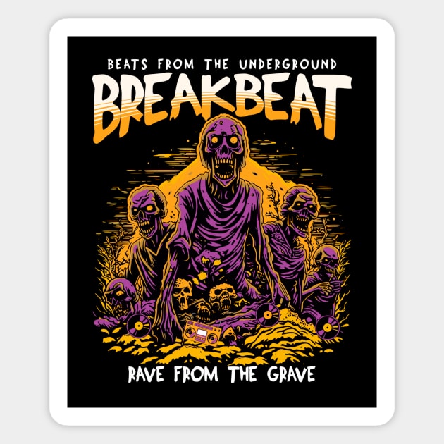 BREAKBEAT - Halloween Rave From The Grave (Orange/Purple) Magnet by DISCOTHREADZ 